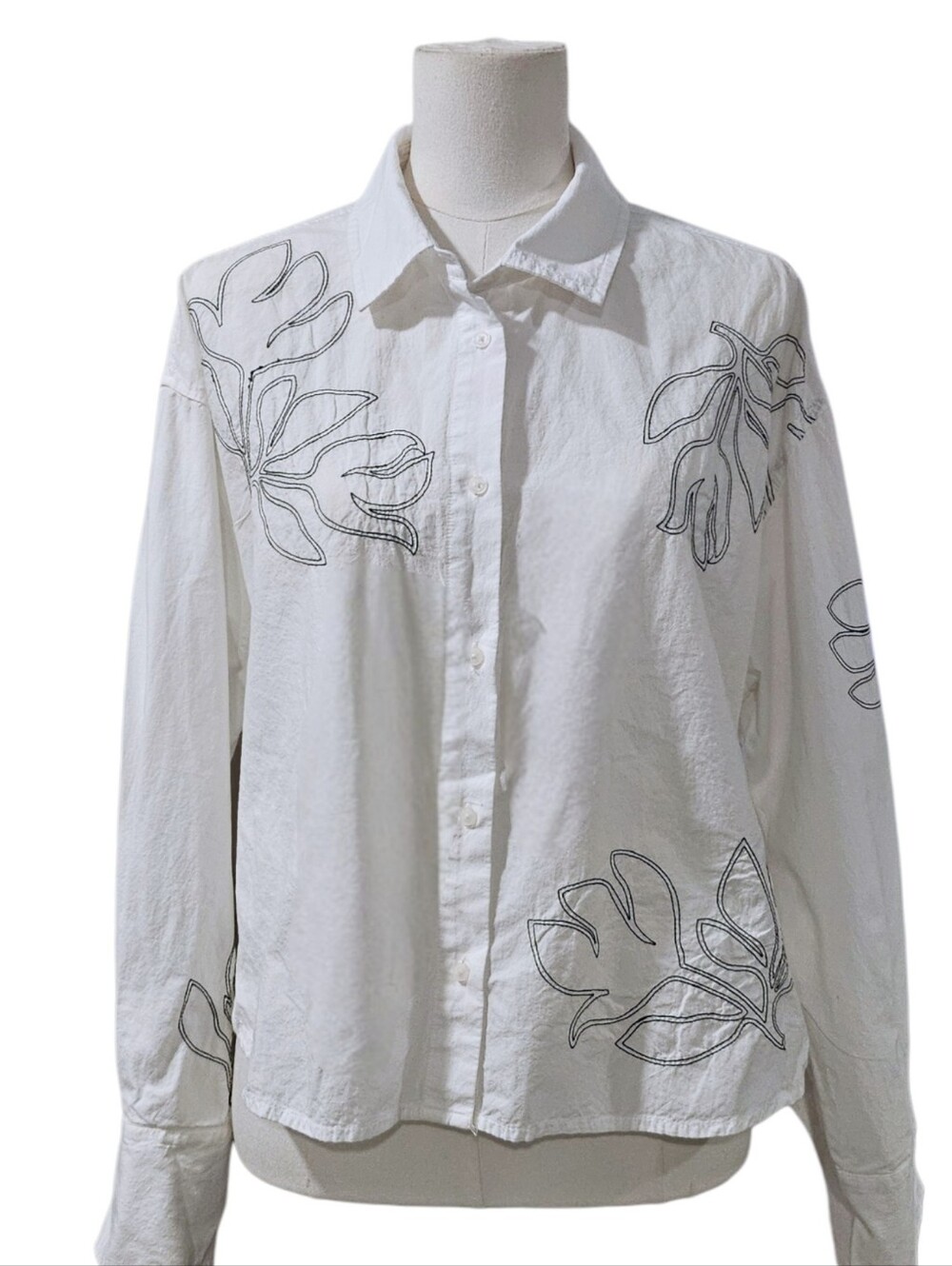 Scotch & Soda Embroidered Botanical Cotton Poplin Shirt White Size M